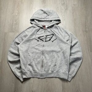 00s Fly Racing Zip Up Hoodie Sweatshirt Men's Size M Gray Logo Skater Baggy Y2K